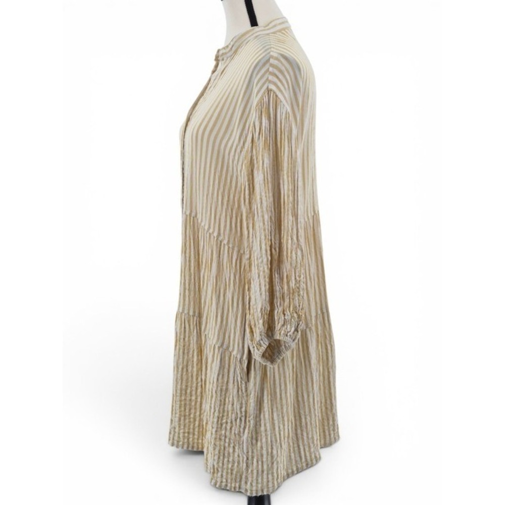Max Studio Yellow White Striped Tiered Mini Shirt Dress Med Lagenlook Babydoll - Picture 4 of 14